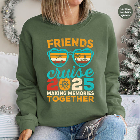 Retro Friends Cruise 2025 Fun Vacation DTF Transfer Iron-On for Group Tees & Hoodies, Tropical & Beach Apparel
