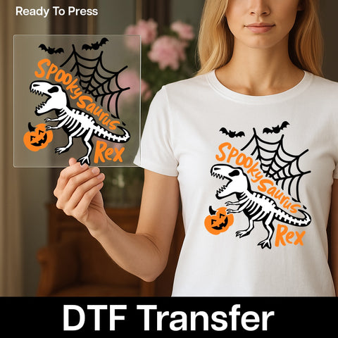 Spooky Saurus Rex DTF Transfer Iron-On Halloween Dinosaur Kids & Family T-Shirt Ready To Press Cute Funny Theme