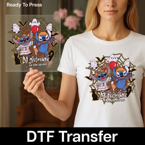 Cute Horror Character Halloween Mashup DTF Transfer Iron-On Ready To Press Nightmare T-shirt for Pop Culture Fans