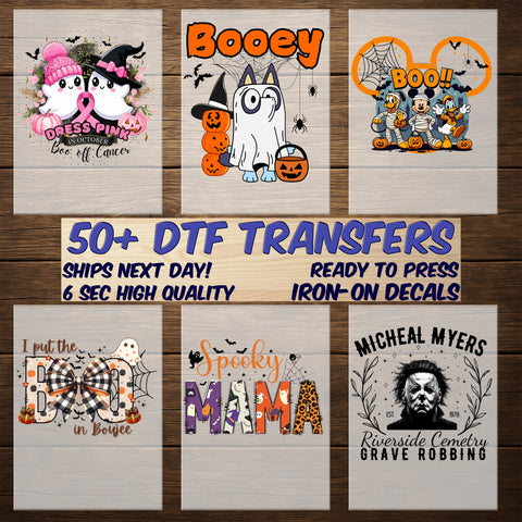 Cute ghost funny Halloween DTF transfer, retro playful ghost apparel for young adults, ready to press for Halloween shirts