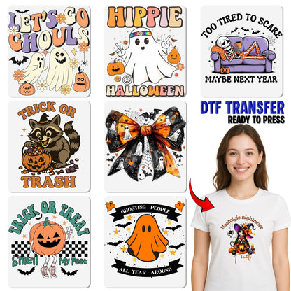 Funny Ghost Halloween Iron-On DTF Transfer, Ready To Press Boo Sheet Shirt Apparel for Teens & Adults