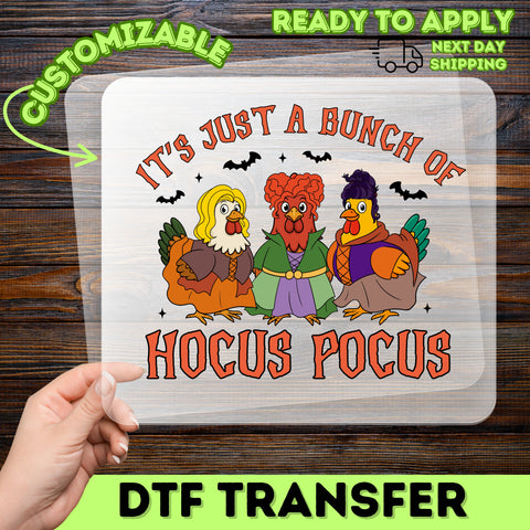 Funny Hocus Pocus Chicken Witches DTF Transfer for Halloween Party Shirt - Cute Ready To Press Iron-On Pop Culture & Animal Apparel