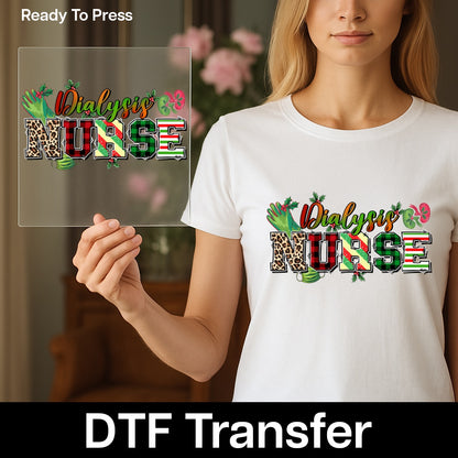 Cute Christmas Dialysis Nurse DTF Transfer - Ready To Press Festive Nurse Apparel, Iron-On Holiday Wear for Healthcare Workers