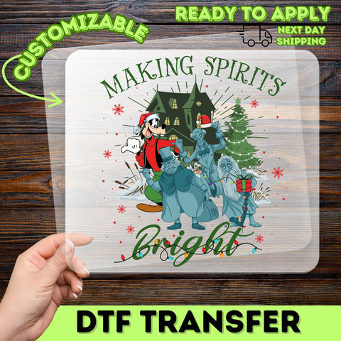 Funny Halloween Christmas Crossover DTF Transfer Ghost Shirt Disney Theme Iron-On for Family & Friends Holiday Apparel