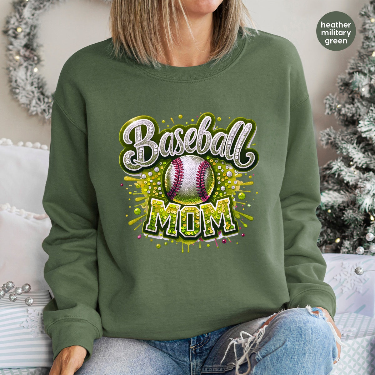 Glitzy Baseball Mom DTF Transfer Ready To Press Iron-On for Cute Sports T-Shirt Apparel
