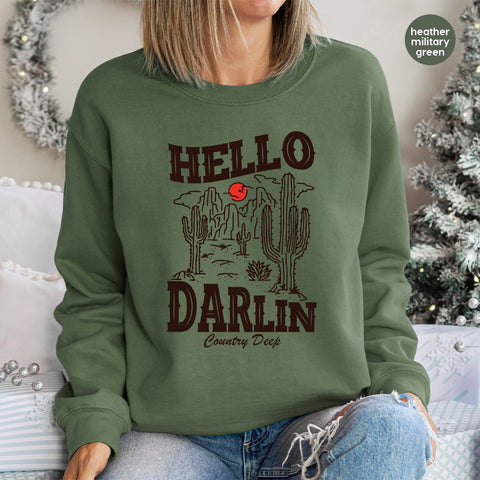 Rustic Western Hello Darlin DTF Transfer for Funny Country Music Apparel & Cowboy Festival Wear
