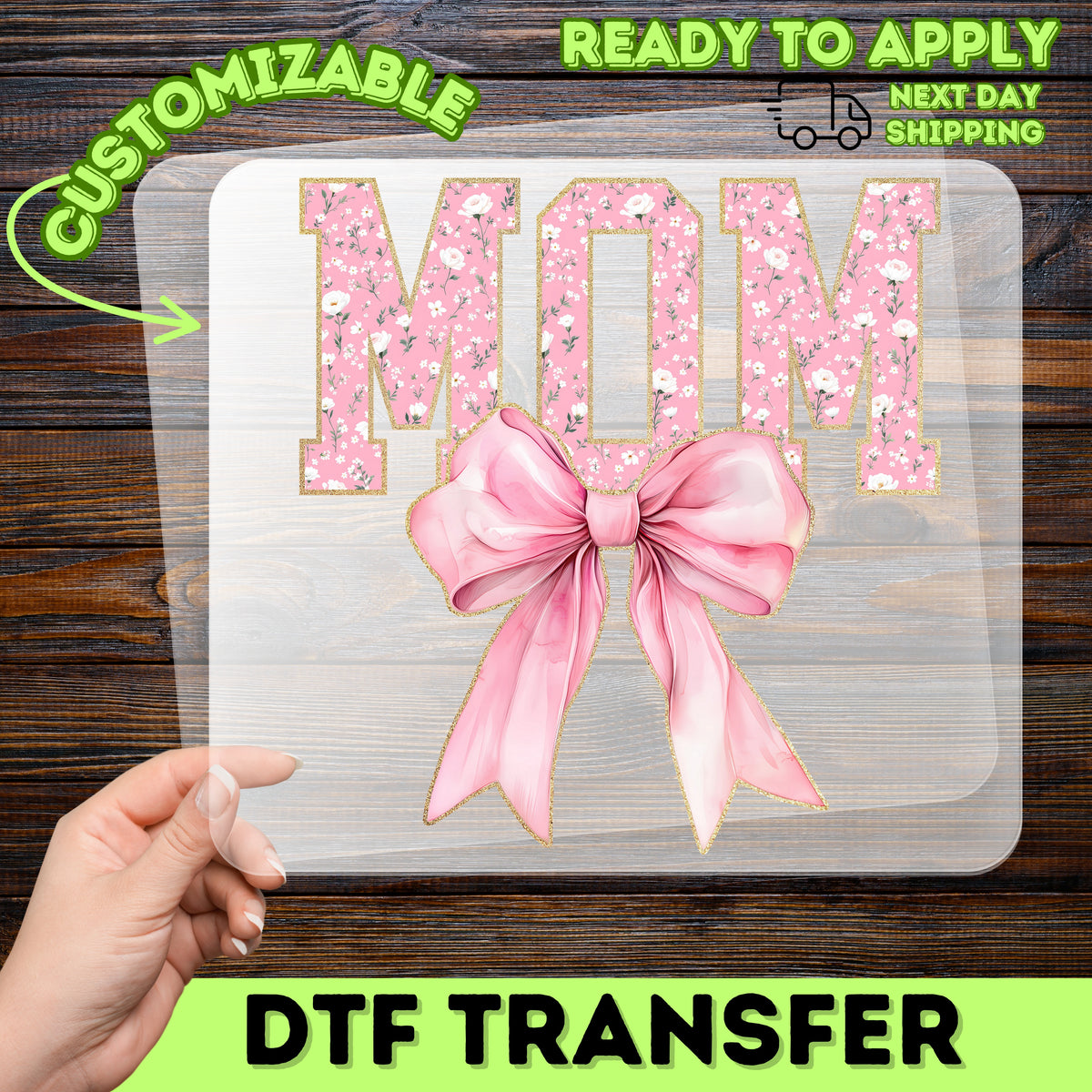 Mom's Day Floral Bow DTF Transfer T-Shirt Design - Cute & Elegant Vintage Theme Ready to Press for Mother's Day Gifts