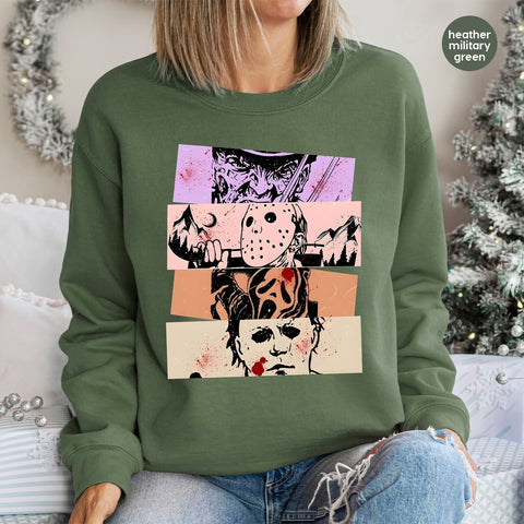 Halloween Horror Icons DTF Transfer for Spooky T-Shirts & Sweatshirts - Retro Scary Movie Iron-On for Enthusiasts & Party-goers