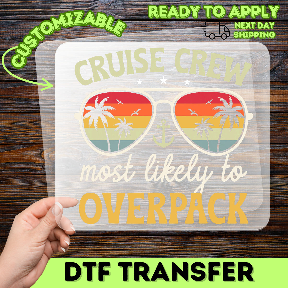 Tropical Cruise Crew Overpack Humor DTF Transfer Iron-On for Group Travel Retro Vacation Tee