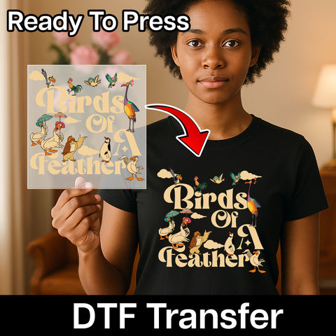 Birds of A Feather Cute Group Matching DTF Transfer, Retro Bird Lover Shirt Design for Friends, Ready To Press Iron-On Apparel