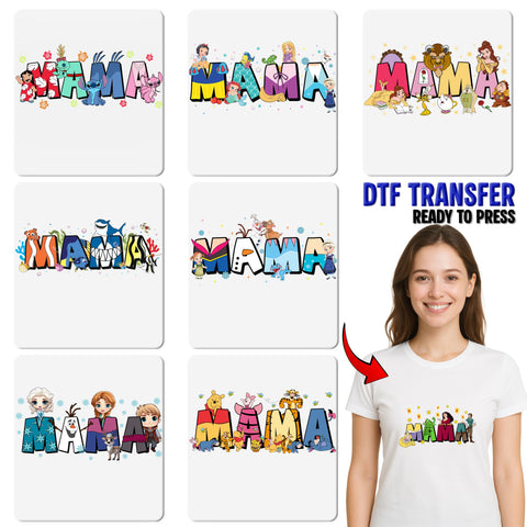 Nostalgic Fairytale MAMA DTF Iron-On Transfer for Mother's Day Cute Classic Story Characters T-Shirt & Sweatshirt Gift
