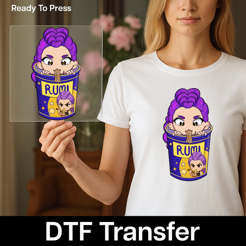 Cute Animated Ramen Character DTF Transfer Ready to Press Iron-On for Anime Fan T-Shirts or Hoodies