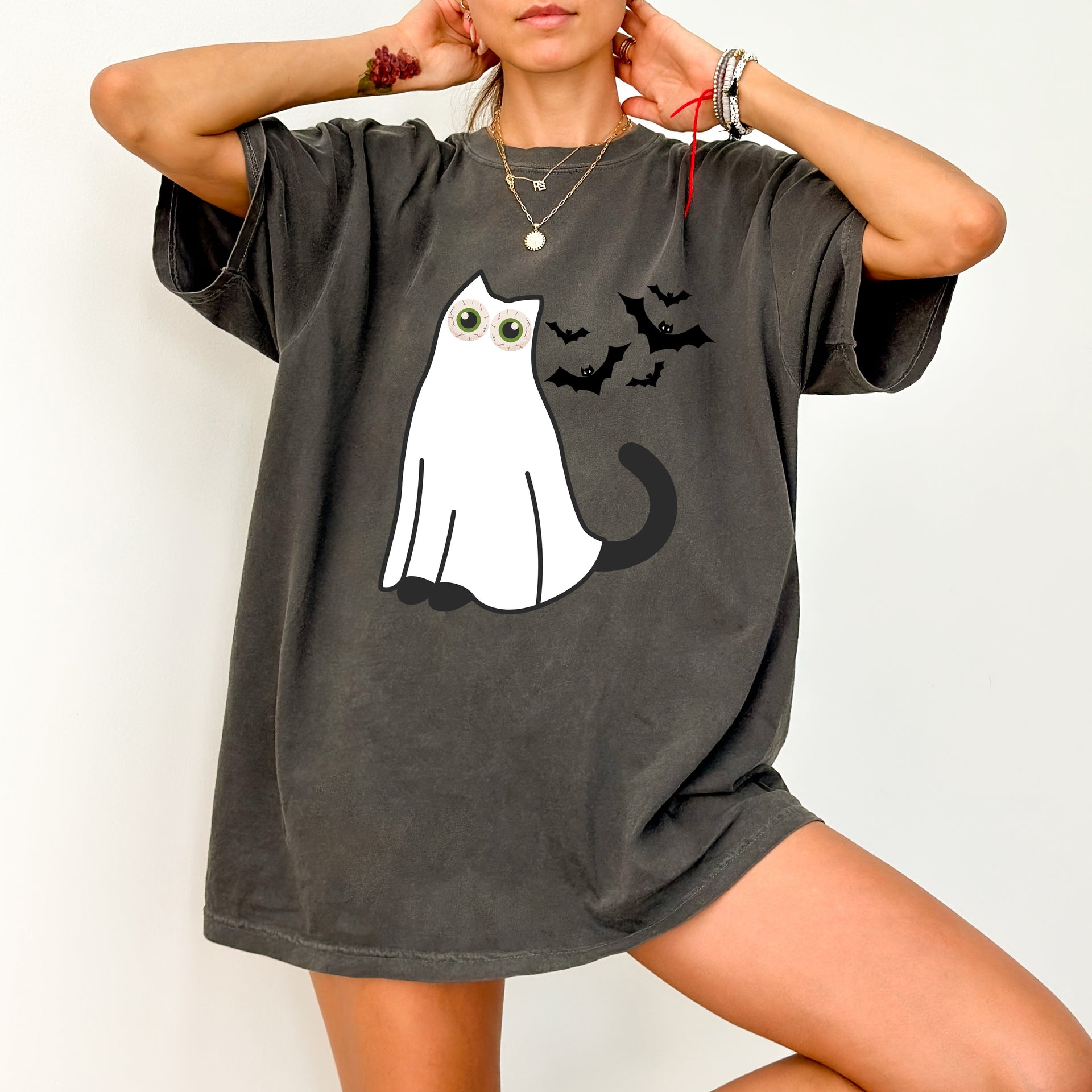 Cute Halloween Ghost Cat DTF Transfer for Cat Lover Shirts & Funny Holiday Apparel