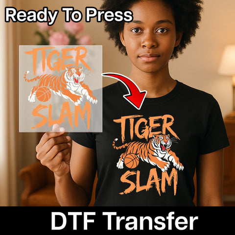 Tiger Slam Sports Team DTF Transfer - Bold Iron-On for School Spirit Apparel, Ready To Press Graphic for Basketball Enthusiasts & Fans