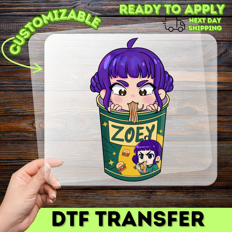 Cute Anime Chibi Noodle DTF Transfer | Funny Ramen Iron-On for Foodie & Anime Fans | Ready To Press Apparel Design