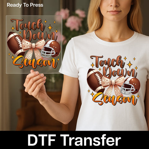 Cute Football Game Day DTF Transfer Iron-On Touch Down Season Retro Women's Apparel Ready To Press for Sports Fans & Tailgating