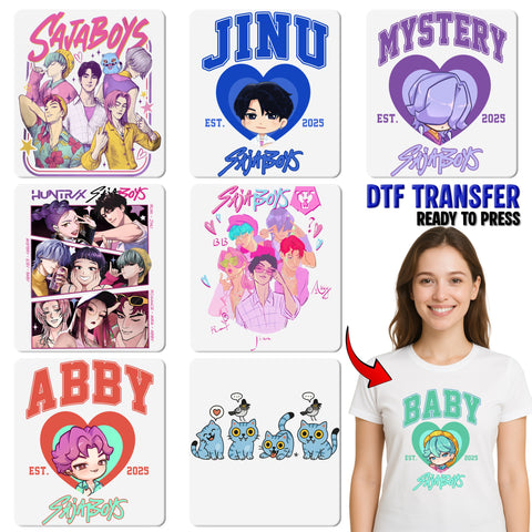 Cute Anime Boy Band DTF Transfer, Retro Pop Culture Iron-On T-shirt for Teen & Young Adults, Stylish Group Theme Apparel
