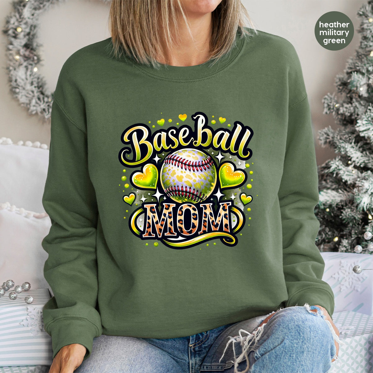 Ready to Press DTF Transfer Baseball Mom Heart Leopard Print for Sporty Apparel