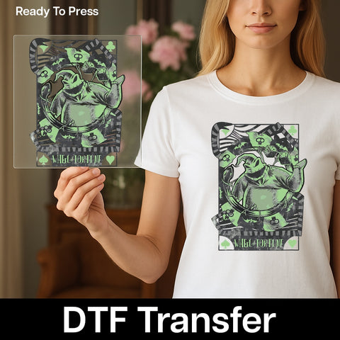 Iron-On Spooky Halloween Oogie Boogie DTF Transfer for Shirts | Funny Wheel of Fortune Design | Gothic Dark Fantasy Apparel