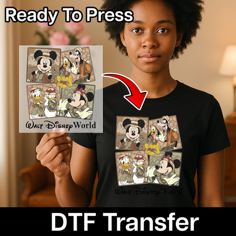 Safari Adventure Cartoon DTF Transfer Ready to Press for Family Trip T-shirt & Group Vacation Apparel