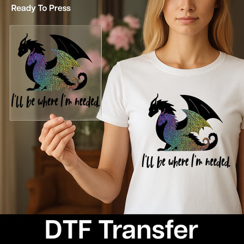 Fantasy Cute Dragon DTF Transfer for Kids & Adults Apparel – Ready to Press Holographic Mythical Art for Shirt and Sweatshirt