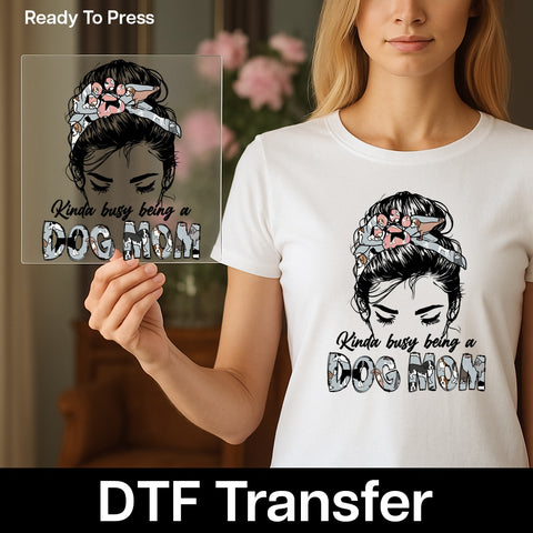 Dog Mom Cute Cartoon DTF Transfer Ready To Press Iron-On for Pet Lover Women Sweatshirt T-Shirt Gift Ideas
