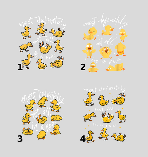 Cute Funny Duck DTF Transfer Iron-On Not In A Row Animal T-Shirt for Families & Friends Apparel Gift