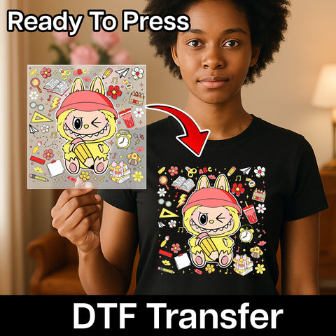 Cute School DTF Transfer for Back-to-School, Cartoon Classroom Ready To Press Iron-On, Fun Teacher & Student T-shirt Design