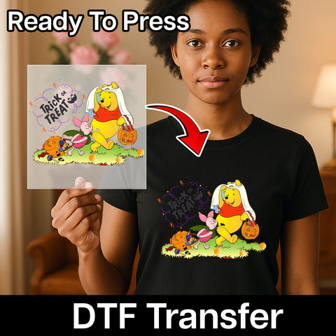 Cute Halloween Cartoon Characters DTF Transfer Trick or Treat Iron-On for Family Apparel & Kids T-Shirts