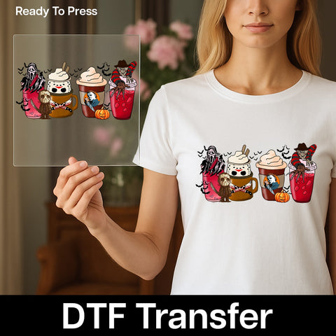 Funny Halloween Horror Movie DTF Transfer for Shirts & Sweaters - Ready to Press Iron-On Spooky Character Design