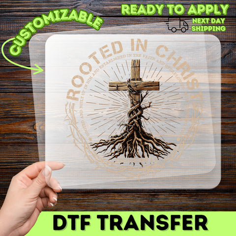 Christian Faith Roots DTF Transfer Iron-On Ready to Press Rustic Vintage Cross Apparel for Church Groups & Retreats