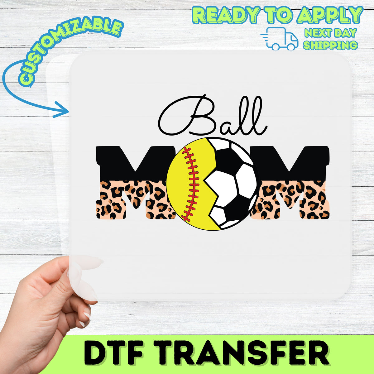 Ready to Press Sports Mom Leopard Print DTF Transfer, Cute Soccer & Softball Design, Iron-On Apparel for T-shirts & Hoodies