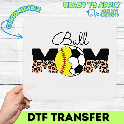 Ready to Press Sports Mom Leopard Print DTF Transfer, Cute Soccer & Softball Design, Iron-On Apparel for T-shirts & Hoodies