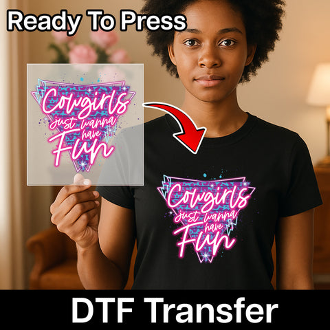 Retro Neon Western & Cowgirl Funny DTF Transfer for Bachelorette Party T-Shirts - Ready to Press Pop Art Apparel for Women
