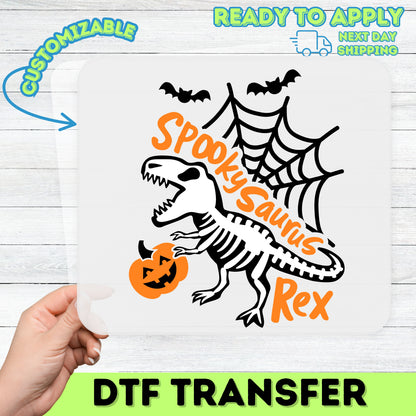 Spooky Saurus Rex DTF Transfer Iron-On Halloween Dinosaur Kids & Family T-Shirt Ready To Press Cute Funny Theme