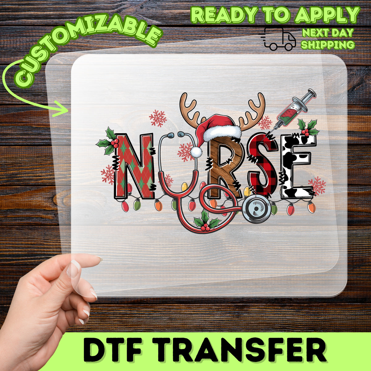 Cute Christmas Nurse DTF Transfer, Ready To Press Holiday NURSE Design, Funny Medical Apparel for Healthcare Professionals