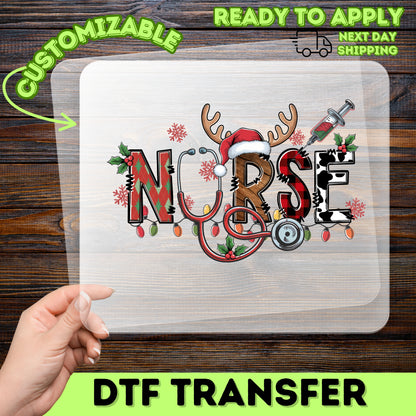 Cute Christmas Nurse DTF Transfer, Ready To Press Holiday NURSE Design, Funny Medical Apparel for Healthcare Professionals