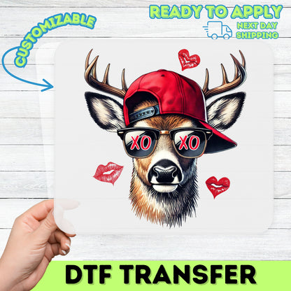 Funny Valentine Stag DTF Transfer for T-Shirts & Hoodies - Quirky Animal XO Love Ready To Press for Couples & Friends