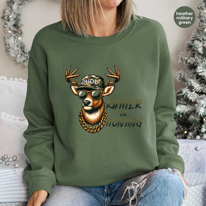 Funny Deer with Camo Hat & Gold Chain DTF Transfer - Hunting Themed Iron-On for Outdoor Enthusiasts Apparel