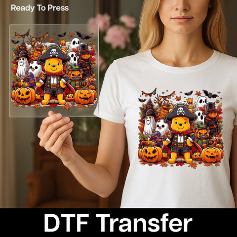 Cute Halloween Bears & Pumpkins DTF Transfer | Iron-On Ready for Fun Trick or Treat Family Shirts & Apparel