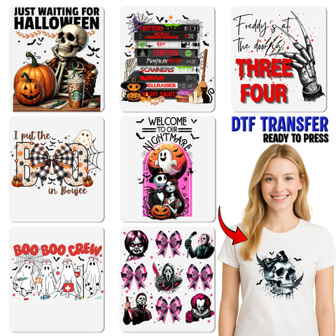 Spooky & Humorous Halloween DTF Transfer for Horror Lovers - Retro Comic Coffee Theme for Shirts & Hoodies