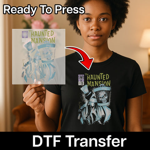 Spooky Haunted Mansion Halloween DTF Transfer Ready to Press for Funny Ghost Theme Shirts Apparel