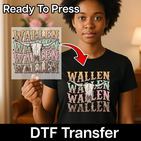 Rustic Western Boho Steer Skull DTF Transfer for Country Music Fans & Concert Apparel Tees