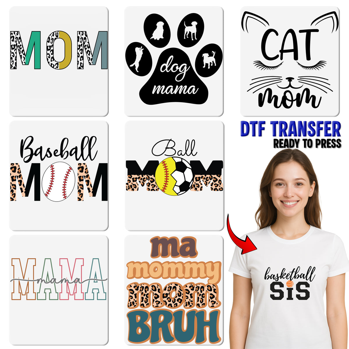 Funny Mother's Day DTF Transfer for Retro Mom Shirts & Casual Wear - Trendy Family Humor T-Shirt Iron-On Design