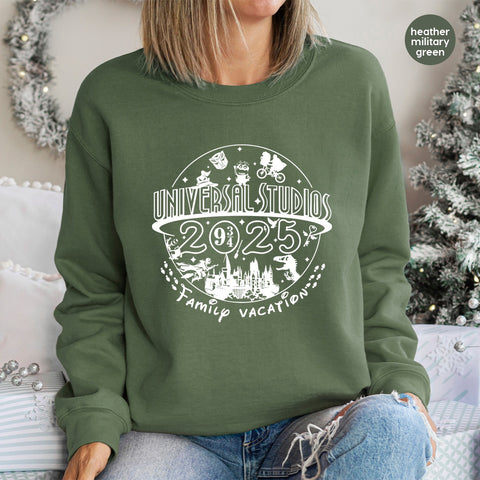 Family Vacation Theme Park DTF Transfer for T-shirt, Retro Futuristic Design Featuring Pop Culture Magic and Sci-Fi Adventures