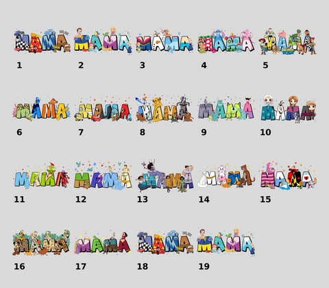 Cute Cartoon Family Fun DTF Transfer Ready To Press Iron-On for Mom & Kids Shirt Tropical Characters Mother's Day Apparel