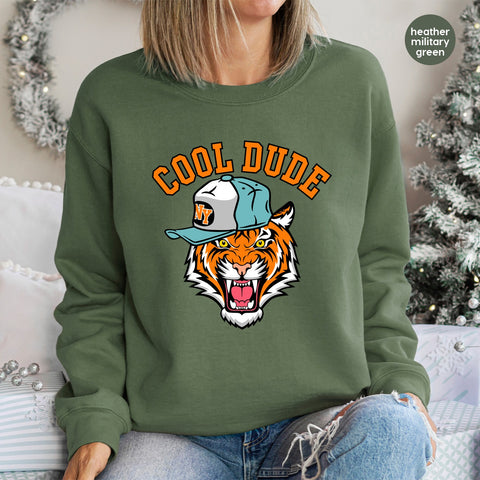 Cool Dude Tiger DTF Transfer for Youth Group or Teen Casual Apparel, Funny Animal Design Ready To Press Iron-On T-Shirt Decor