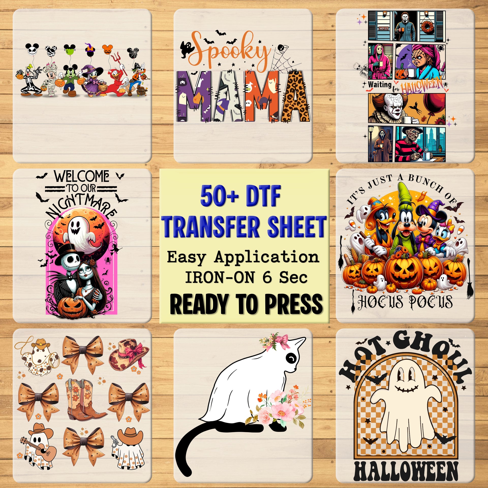 Cute Ghosts Halloween DTF Transfer Ready To Press Cute Whimsical Iron-On for Women's T-shirt Kids Apparel Fun Halloween Dress