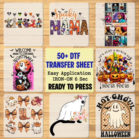 Cute Ghosts Halloween DTF Transfer Ready To Press Cute Whimsical Iron-On for Women's T-shirt Kids Apparel Fun Halloween Dress