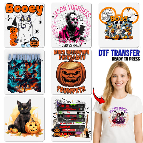 Cute Horror Halloween DTF Transfer Funny Iron-On for Coffee Lovers & Horror Fans Apparel